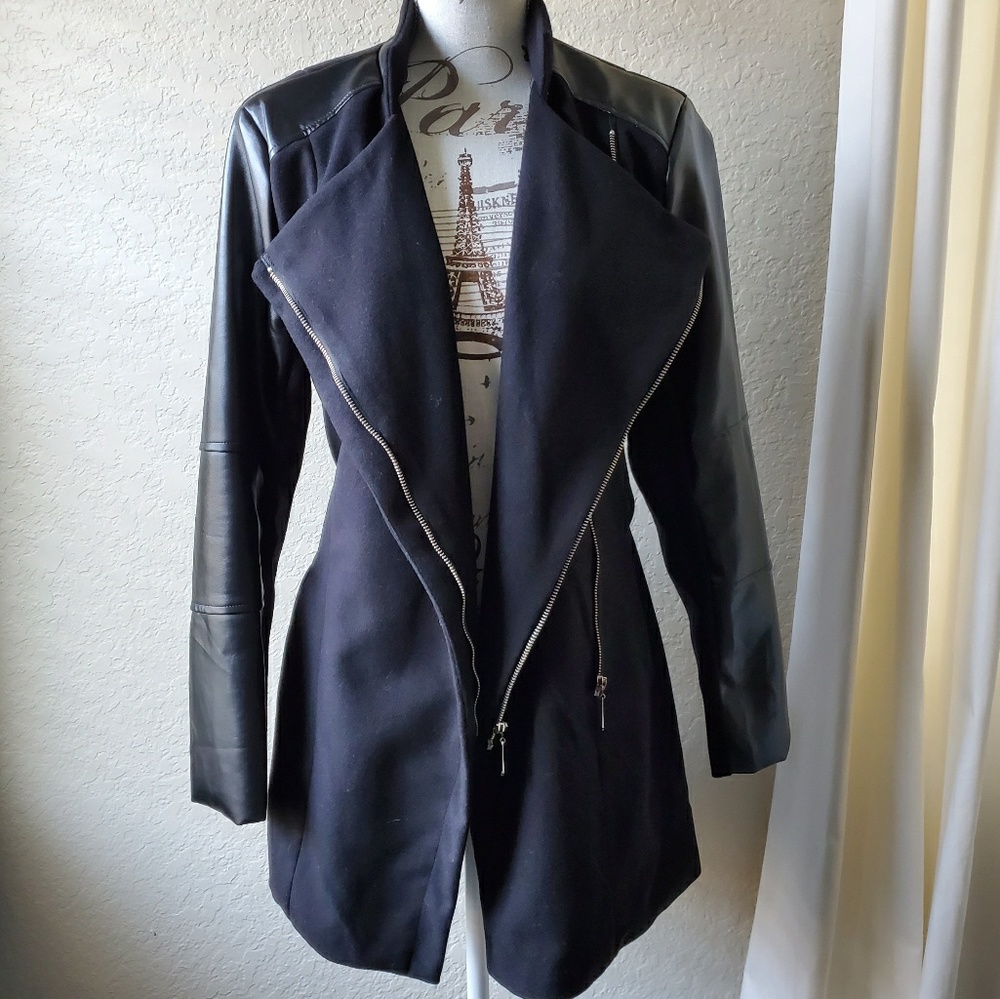 Two-toned Black Zippered Trench Coat
